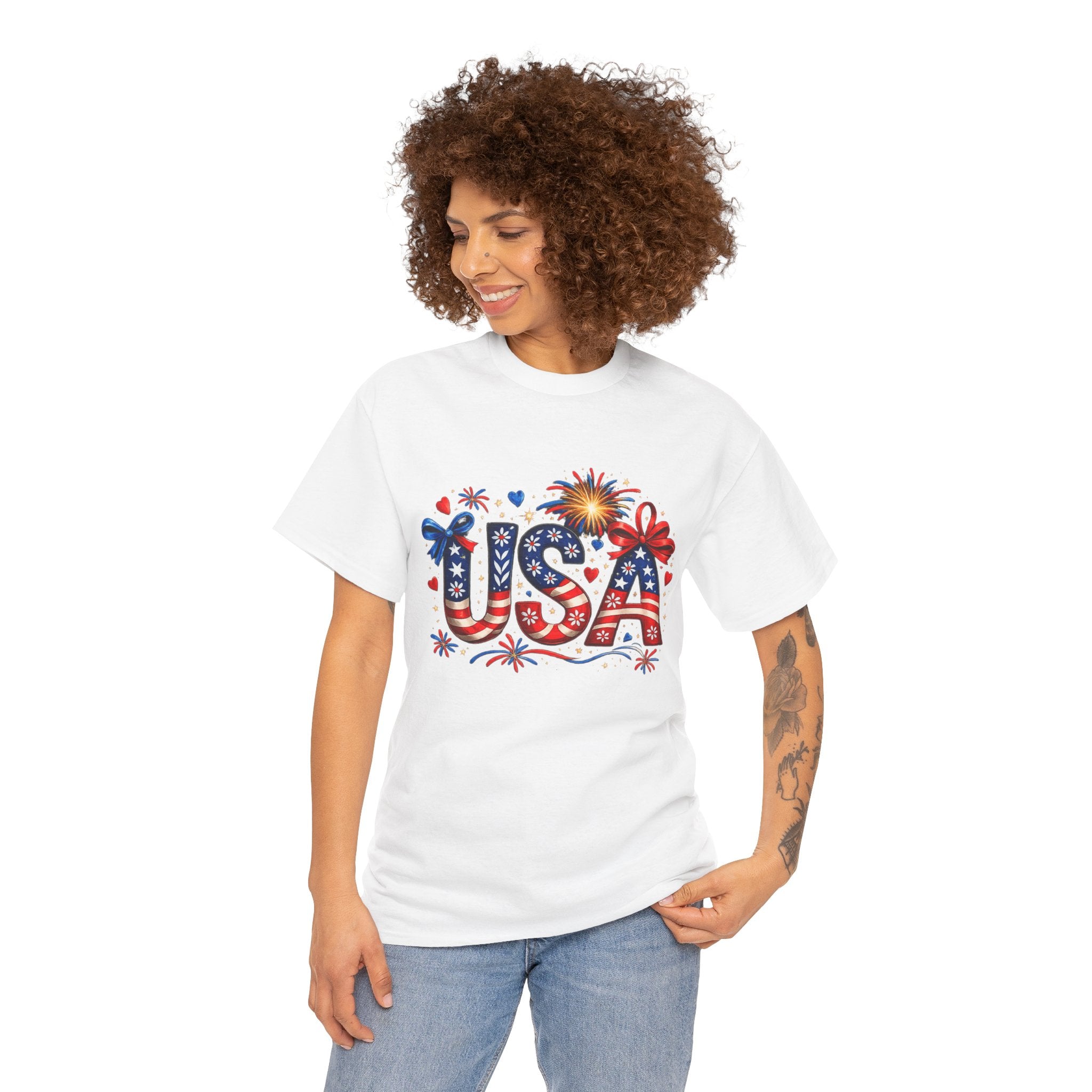 Patriotic USA Shirt PNG | Fourth of July Sublimation Design | Red White Blue USA Graphic | Independence Day Fireworks PNG | American Flag POD Design