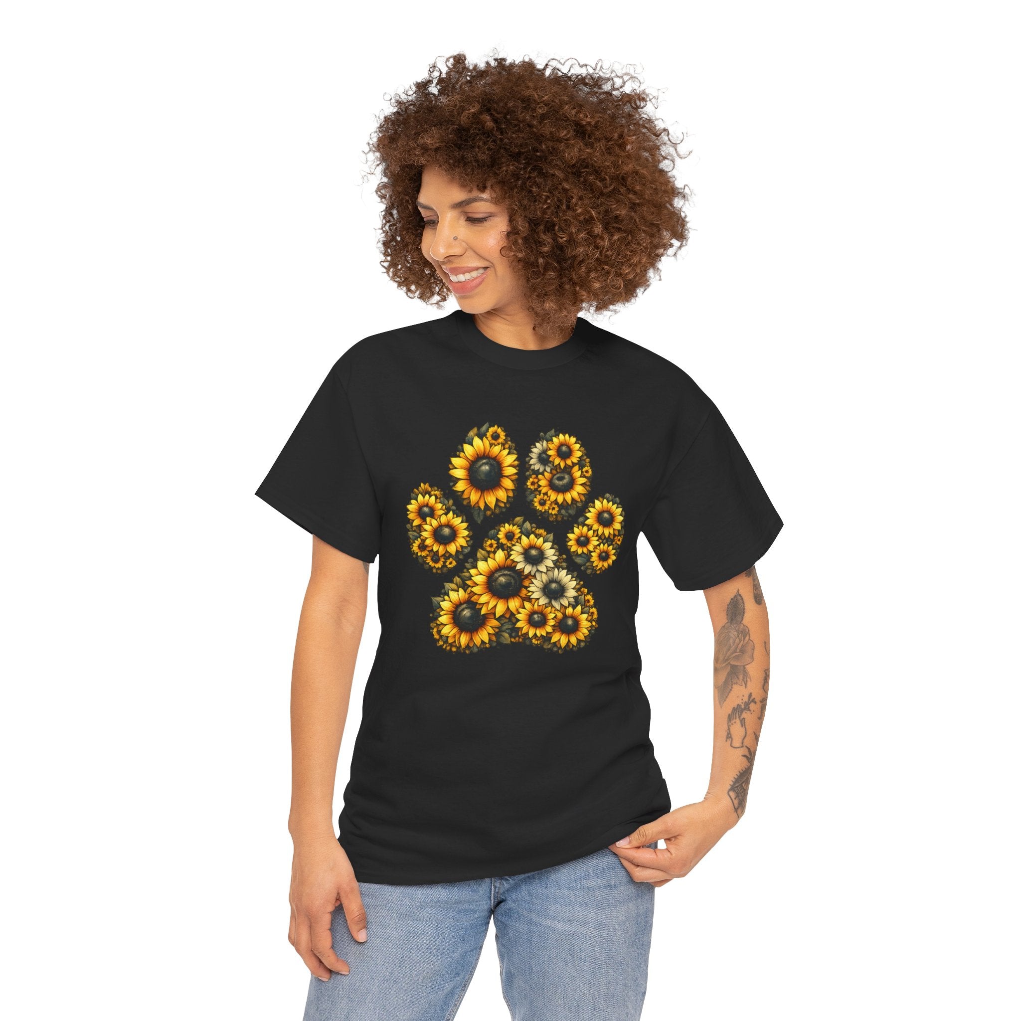 Sunflower Paw Print Shirt – Floral Dog Lover Graphic Tee for Dog Moms & Pet Parents