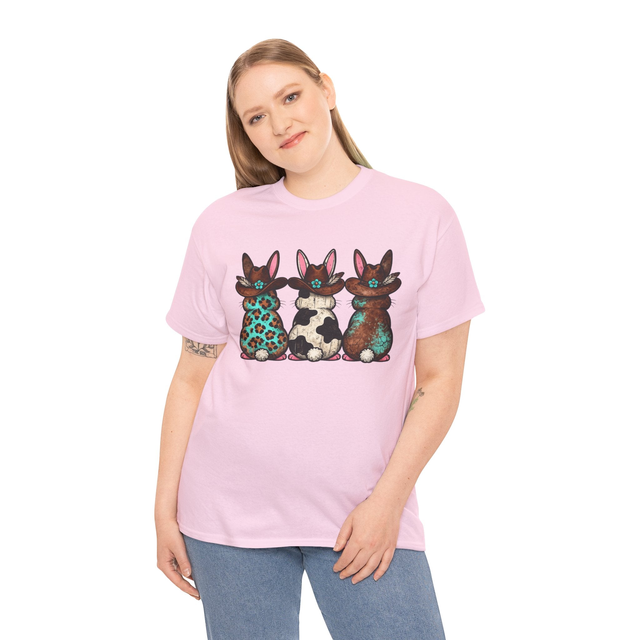Western Easter Bunnies Shirt – Cow Print & Leopard Bunny Graphic Tee, Rustic Country Spring Apparel