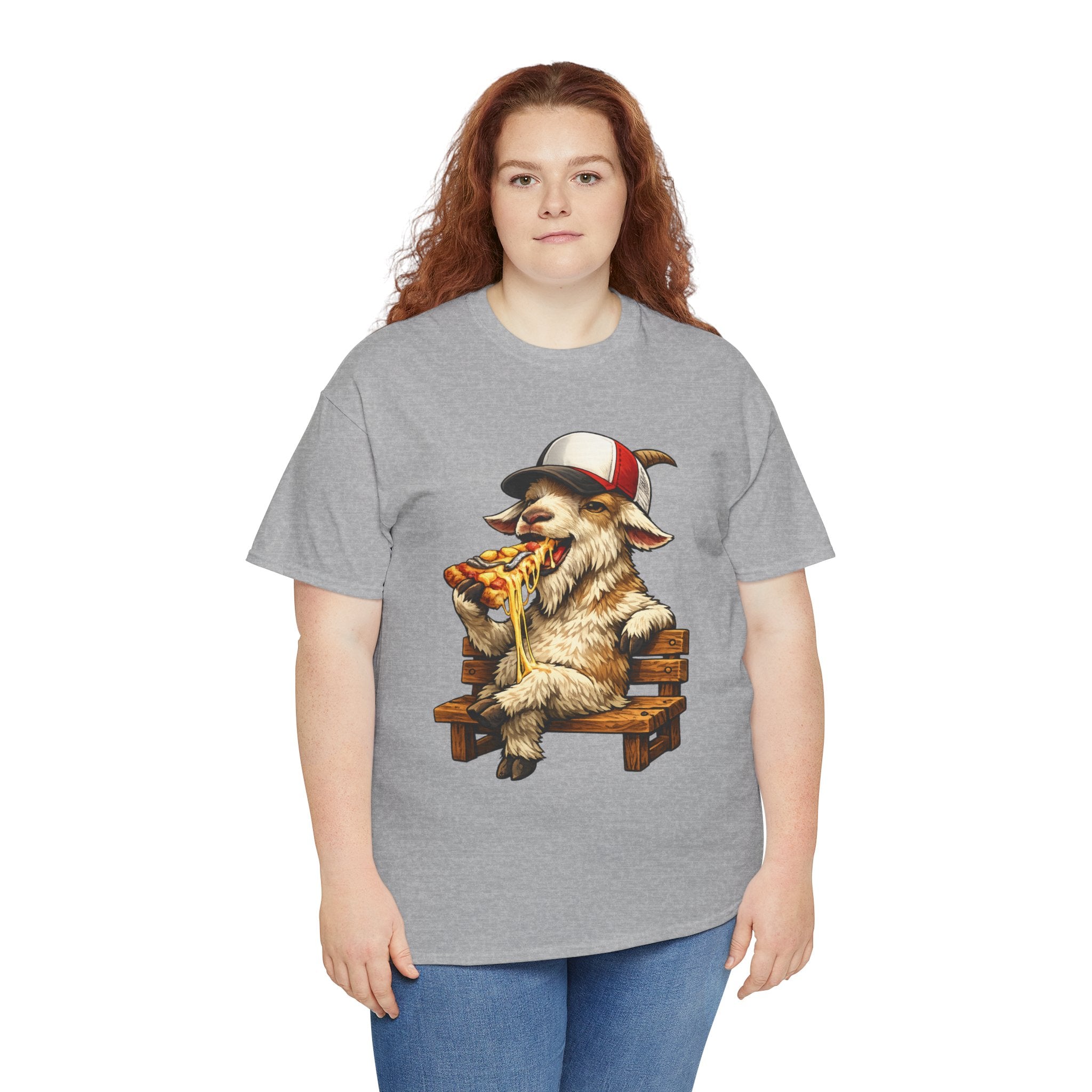 Goat Eating Pizza Shirt – Funny Pizza Lover Graphic Tee with Trucker Hat, Anchovies & Pineapple