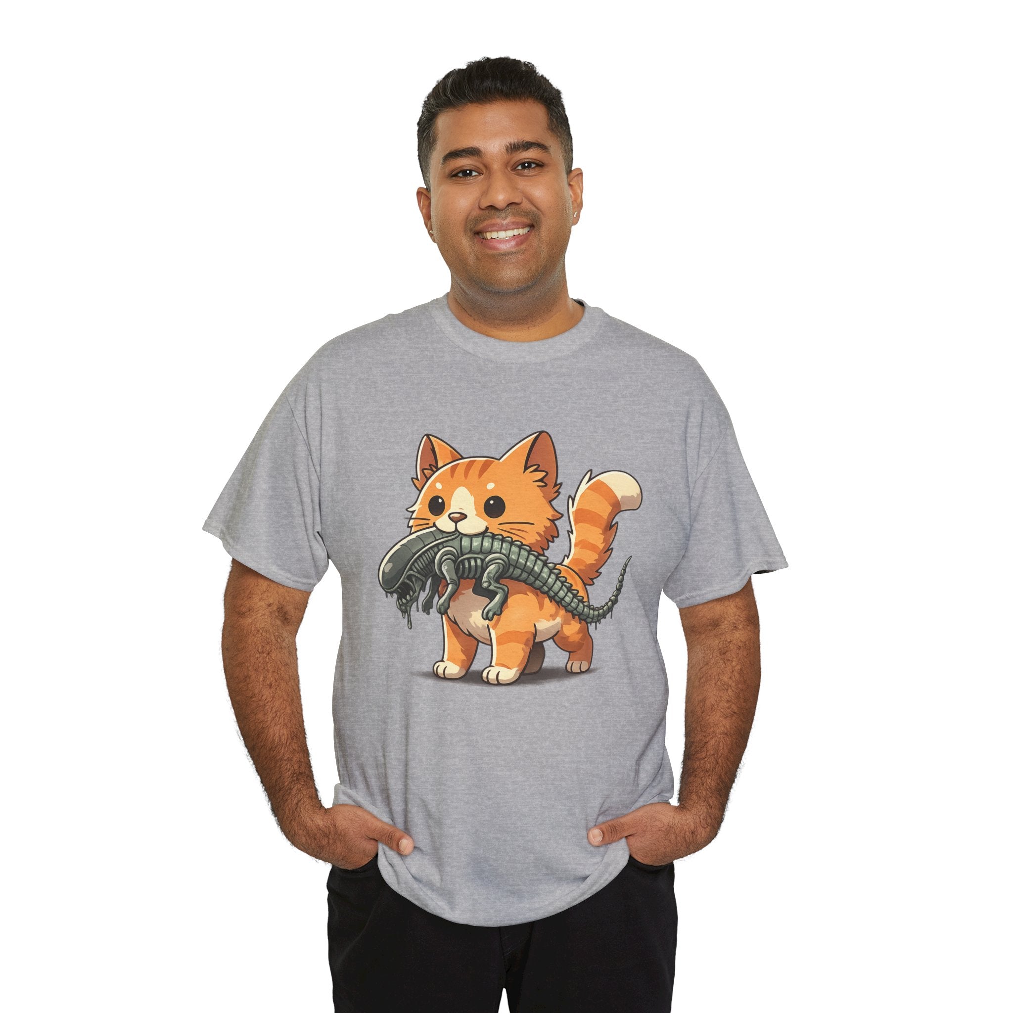 Cute Orange Cat Holding Alien Toy T-Shirt — Funny Kawaii Kitten Graphic Tee