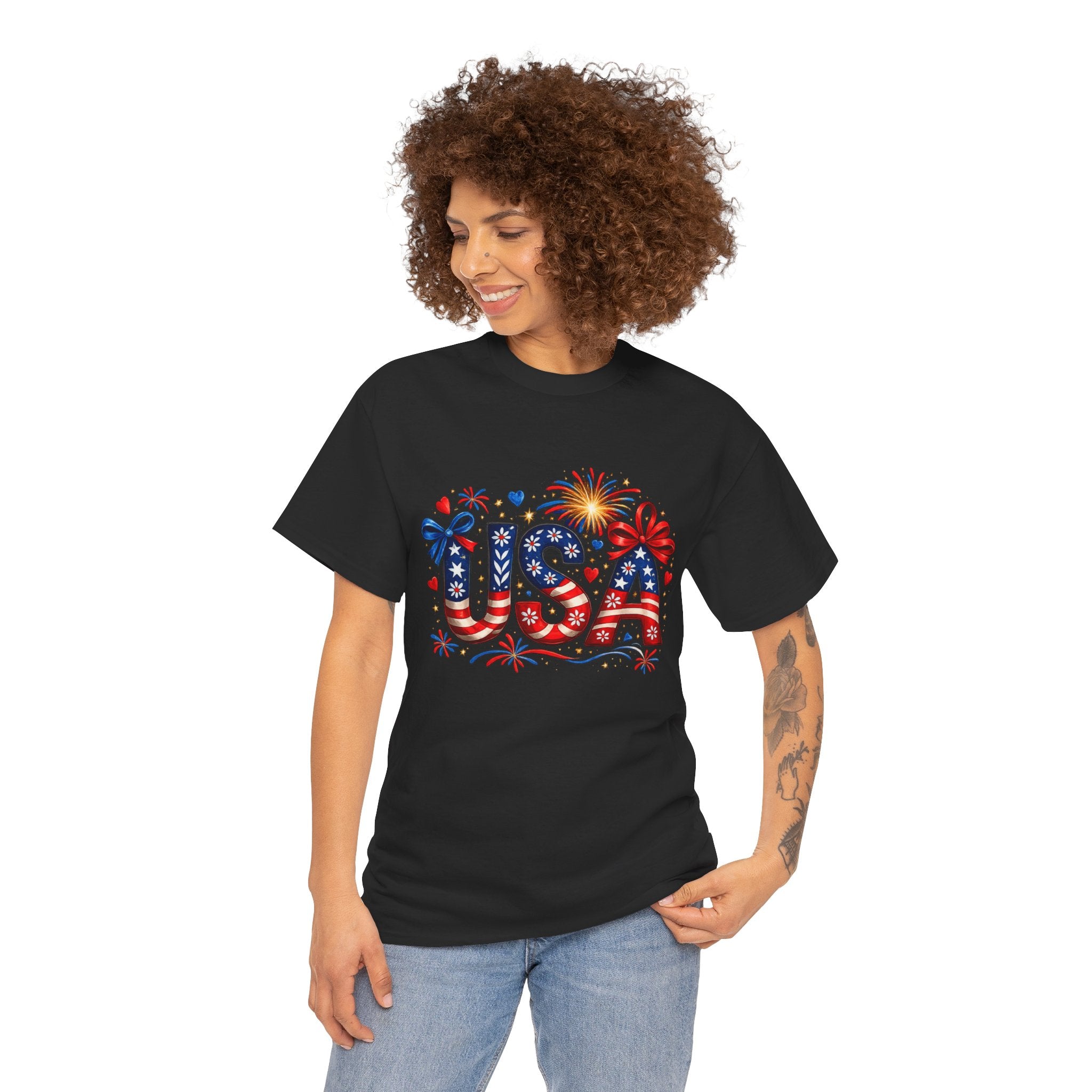 Patriotic USA Shirt PNG | Fourth of July Sublimation Design | Red White Blue USA Graphic | Independence Day Fireworks PNG | American Flag POD Design
