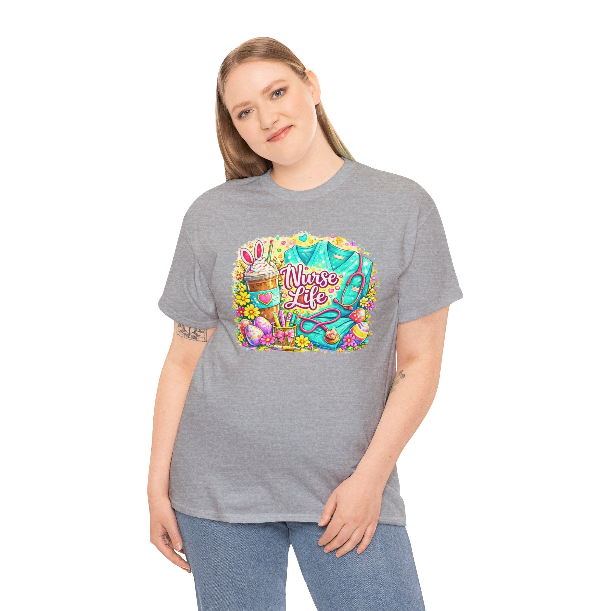 Easter Spring Nurse Life T-Shirt — Colorful Floral Stethoscope & Scrubs Design