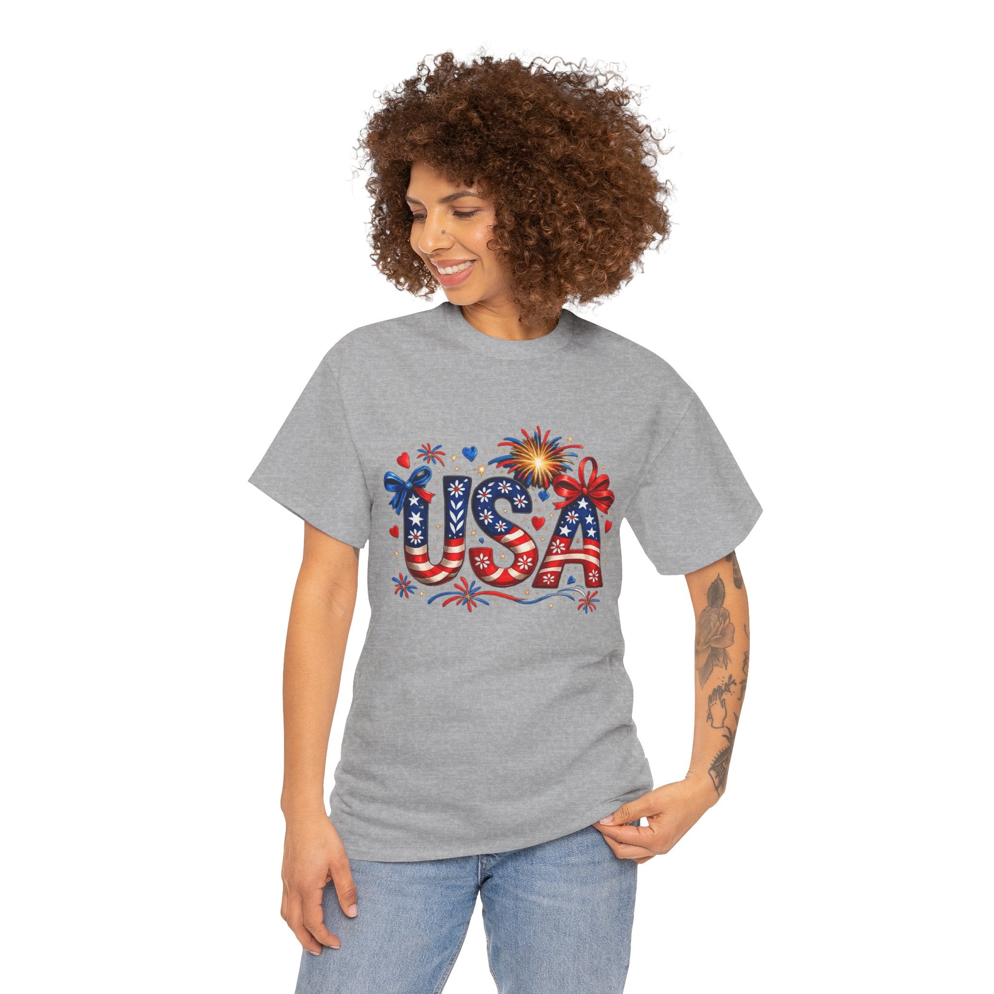 Patriotic USA Shirt PNG | Fourth of July Sublimation Design | Red White Blue USA Graphic | Independence Day Fireworks PNG | American Flag POD Design