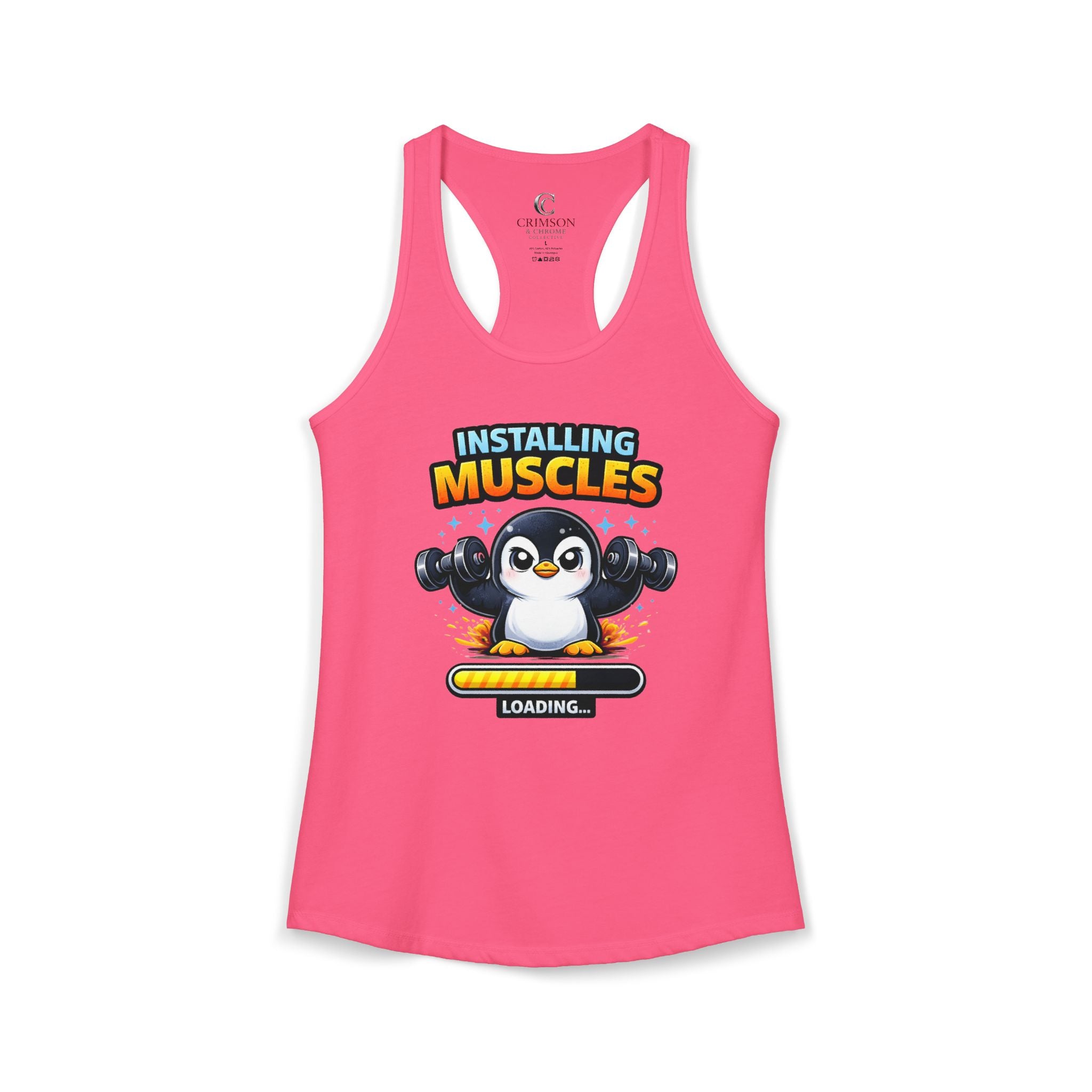 Installing Muscles Workout Penguin Tank – Funny Gym Razorback Shirt for Women