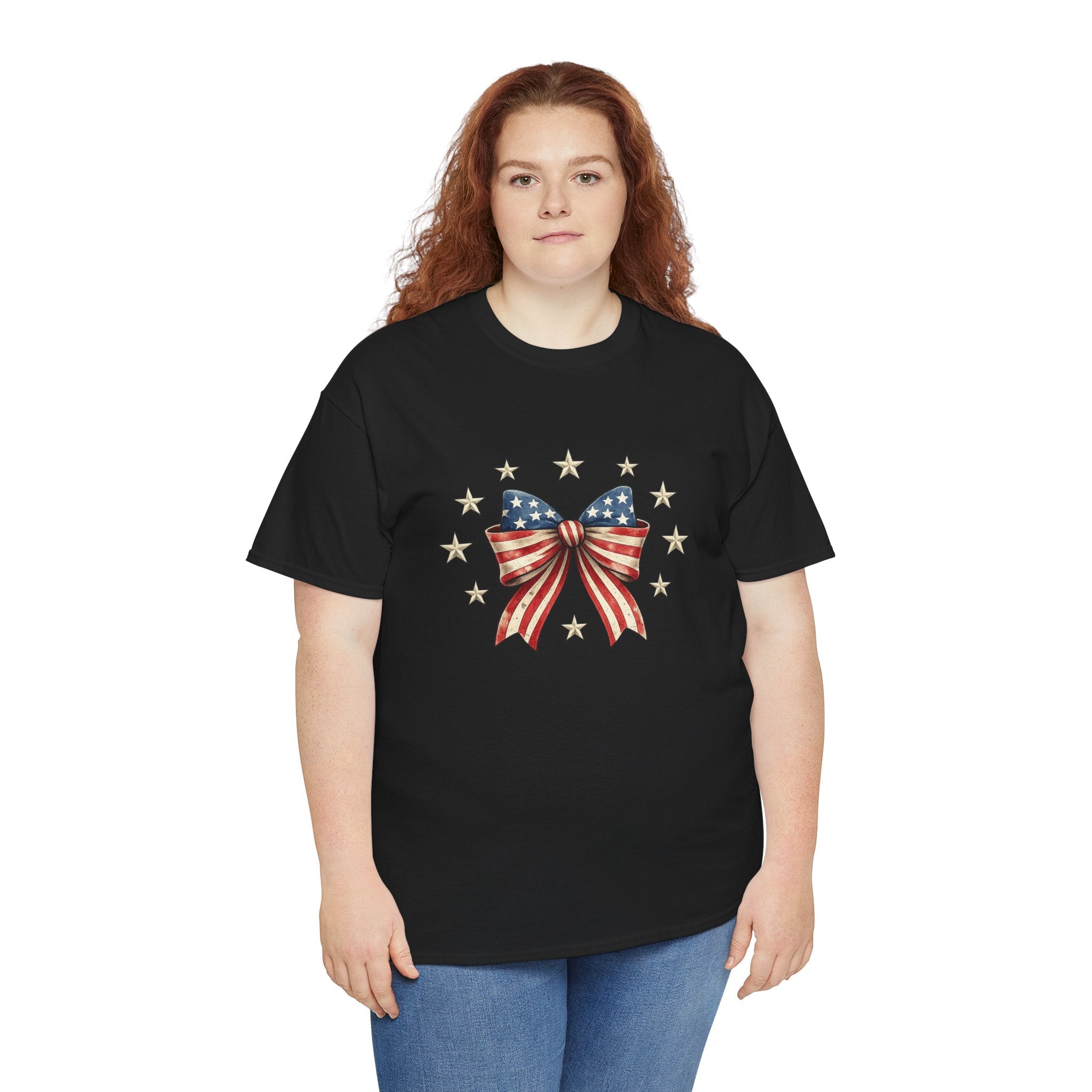 Patriotic America Bow Shirt | Land of the Free 1776 Front & Back Graphic Tee | Vintage USA Independence Day Shirt | Fourth of July Shirt