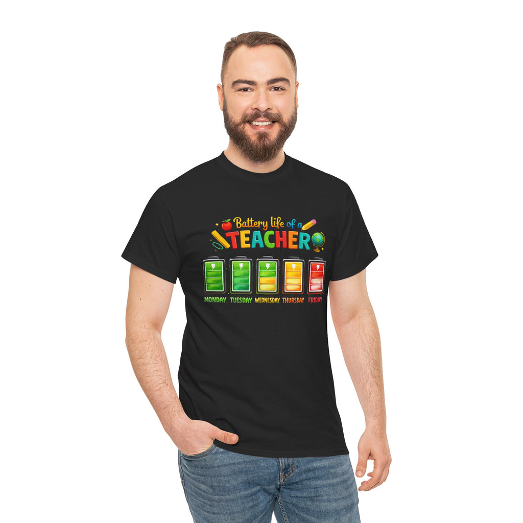 Teacher Battery Life T-Shirt – Funny Weekday Energy Levels Tee (Monday–Friday) Teacher appreciation gift - Unisex shirt