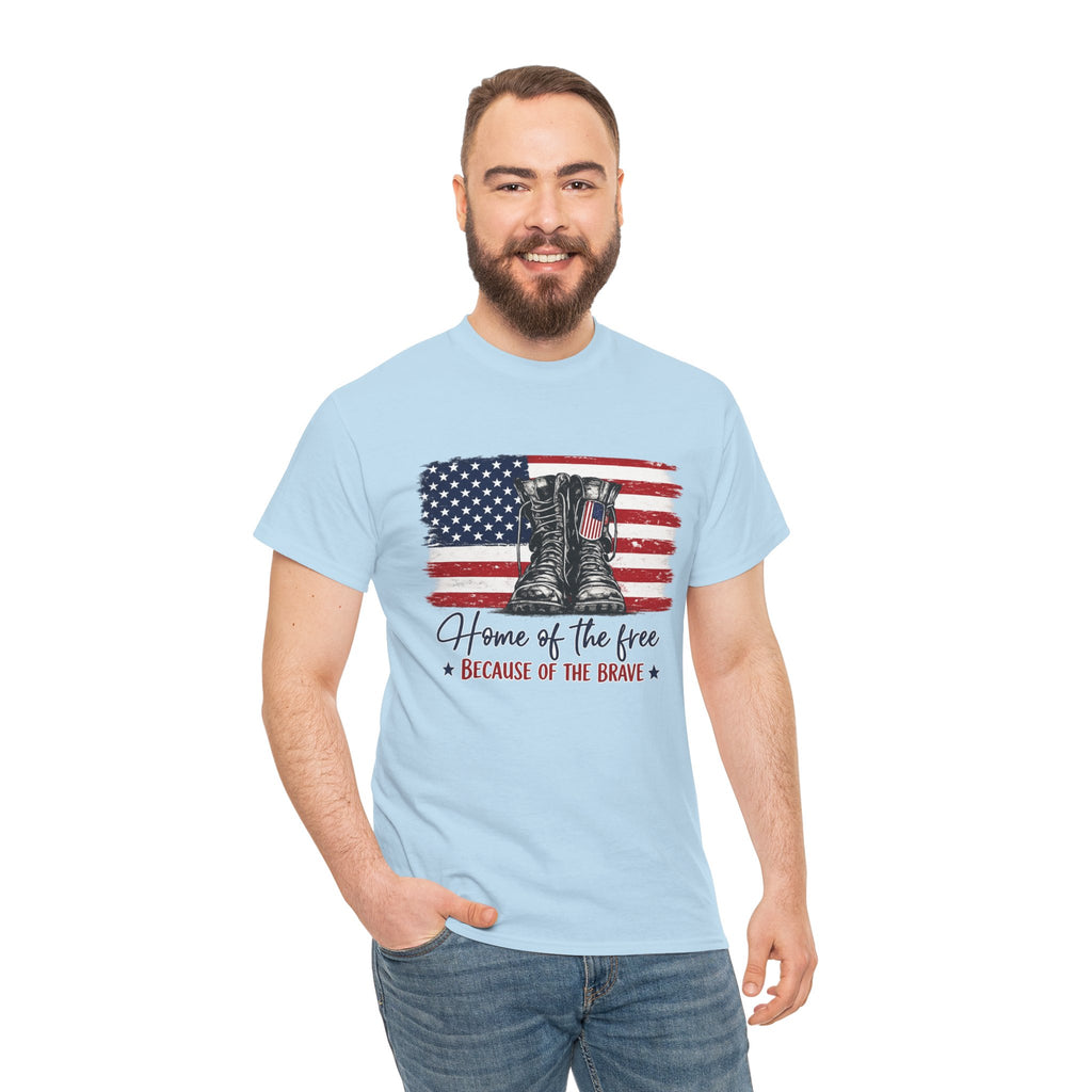 Home of the Free Because of the Brave PNG | Patriotic Combat Boots Shirt Design | Vintage American Flag Sublimation PNG | Military Tribute Tee