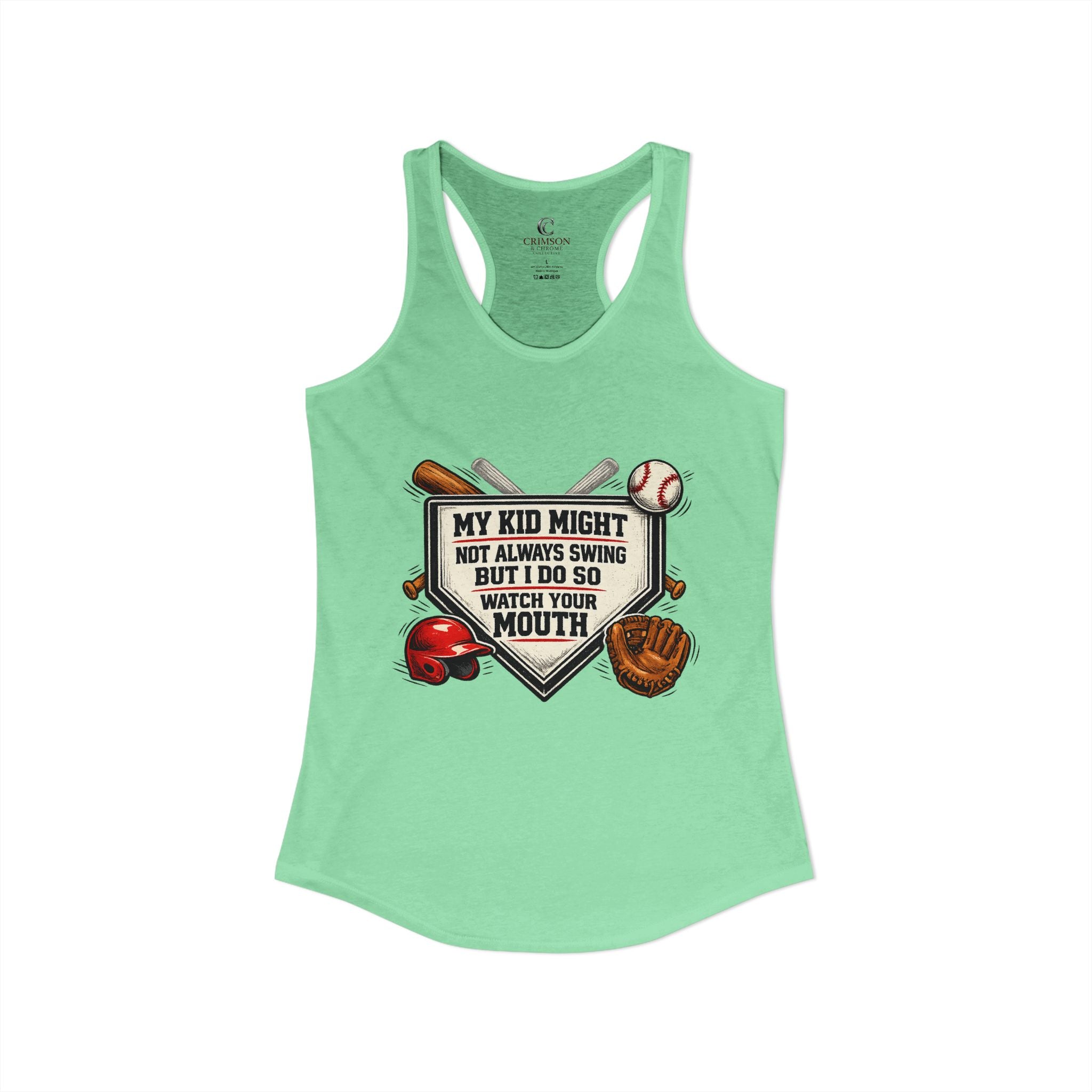 Funny Baseball Mom Tank Top – “My Kid Might Not Always Swing But I Do So Watch Your Mouth” – Baseball Parent Game Day Shirt – Travel Ball Mom Gift