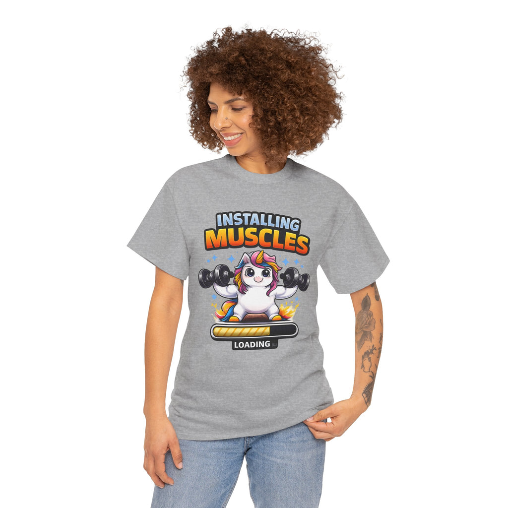 Installing Muscles Unicorn Shirt – Cute Funny Gym Workout Tee