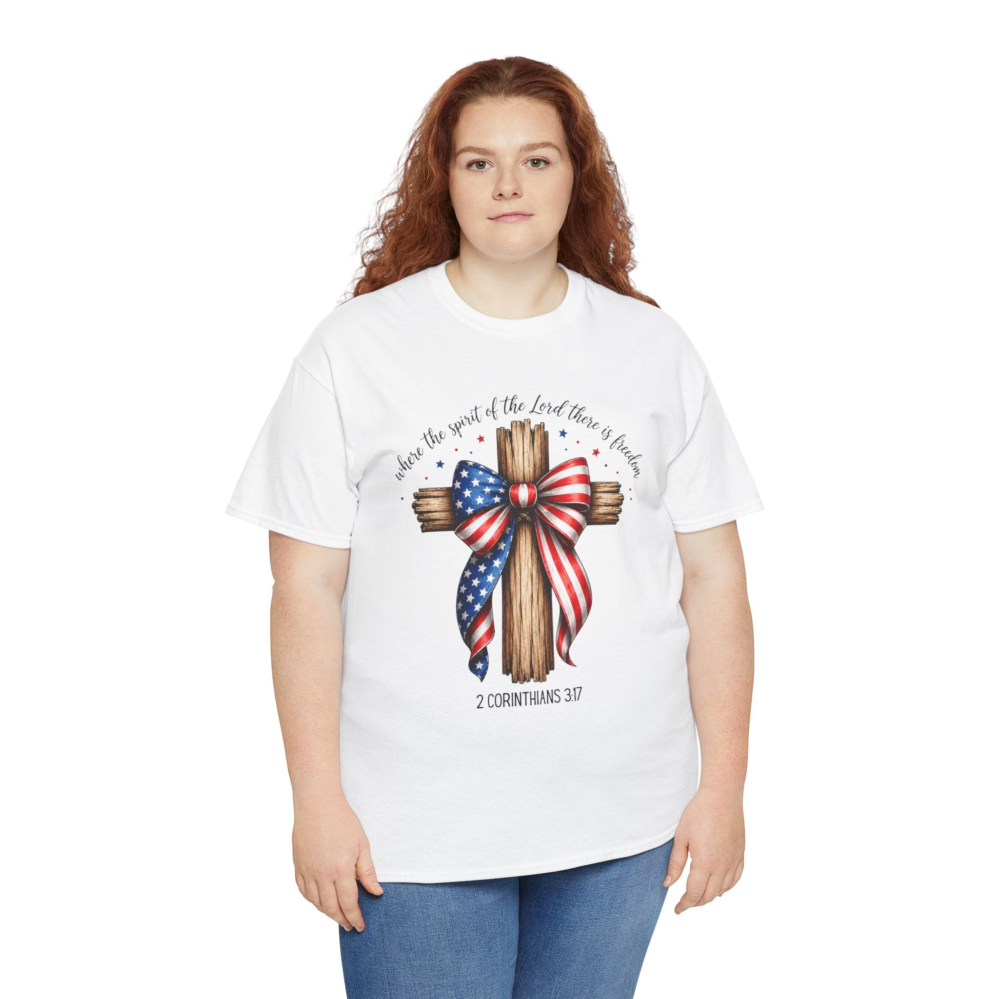 Christian Patriotic Cross Shirt | Where The Spirit Of The Lord There Is Freedom Shirt | 2 Corinthians 3:17 Patriotic Tee | Faith & Freedom Christian Graphic Shirt